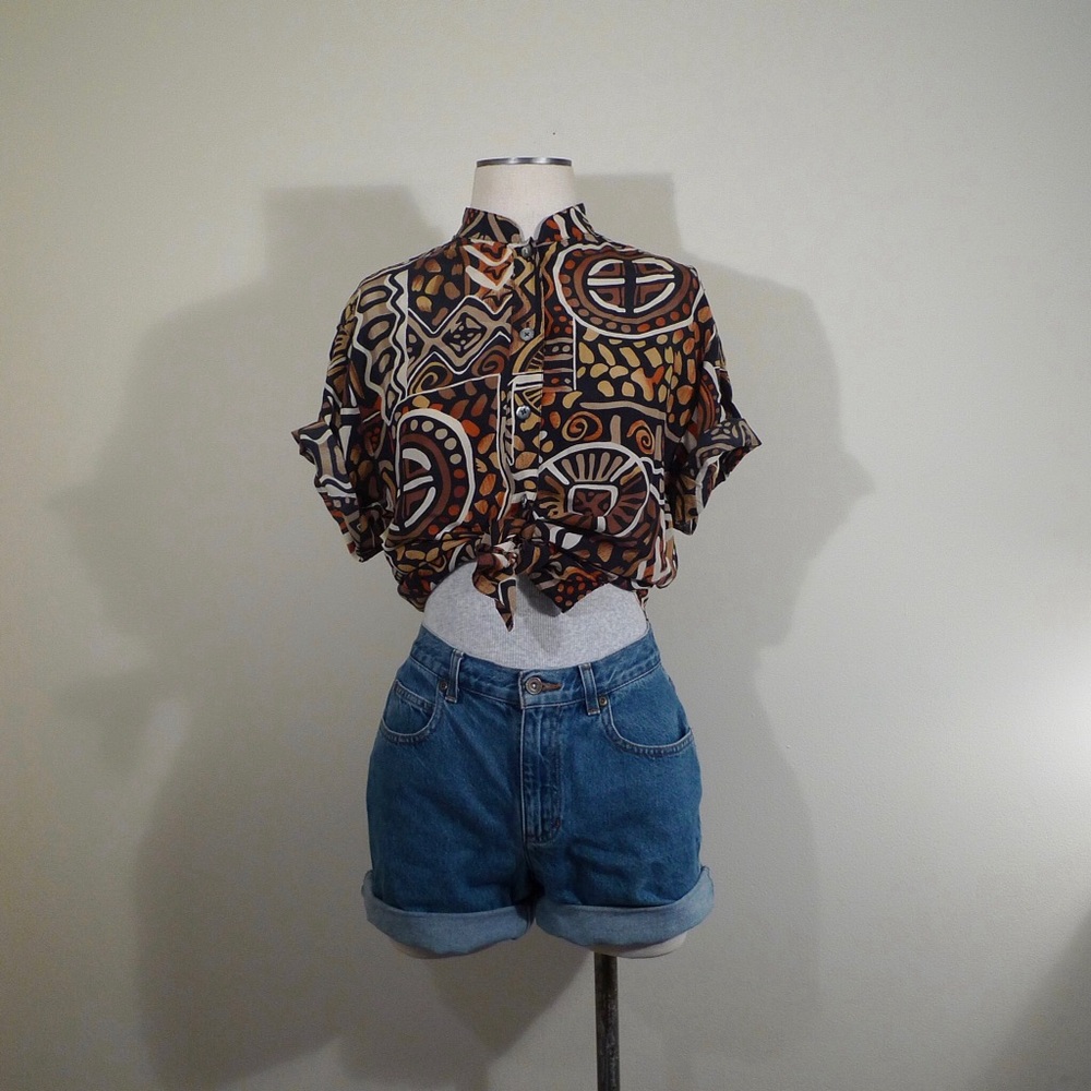 Vintage Silk African Ethnic Tribal Abstract Print